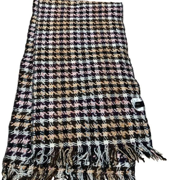 Wool scarf Brown cream pink and orange hounds tooth virgin wool scarf - Picture 2 of 7